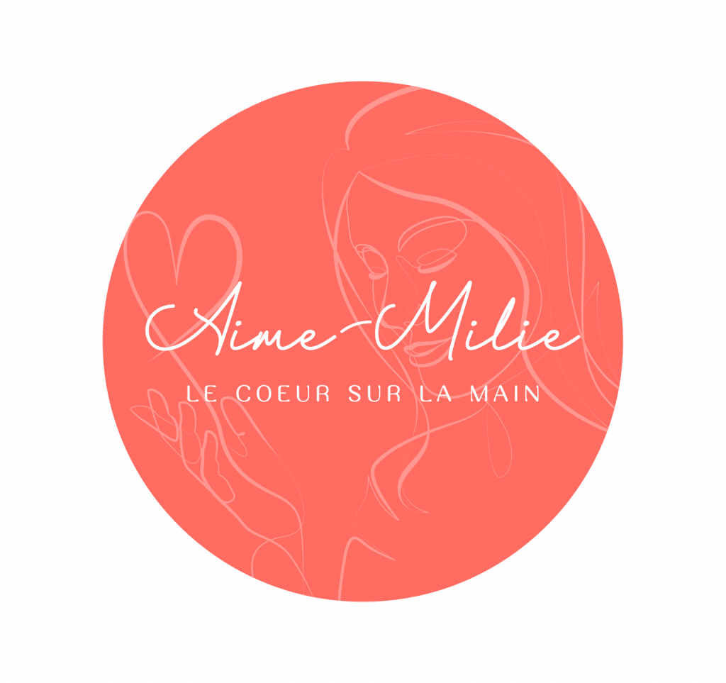 Version ronde rose du logo d'Aime-Milie par Mathilde Vassallo pour Carton Graphique.
