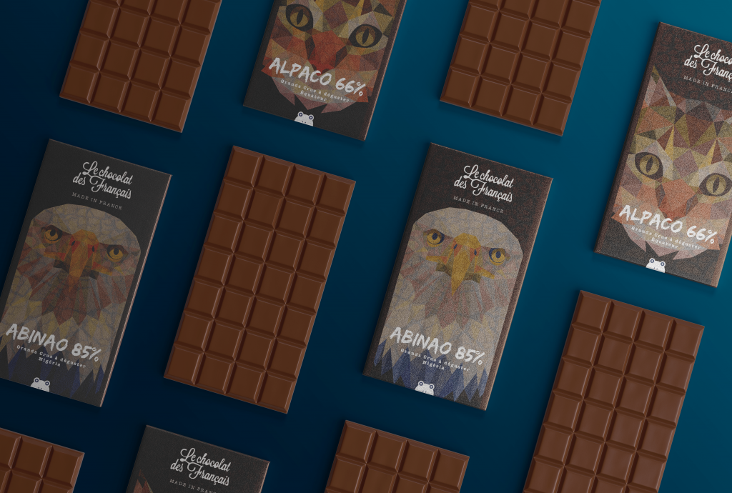 Habillage de packaging d'une gamme du Chocolat des Français, par Mathilde Vassallo pour Carton Graphique.