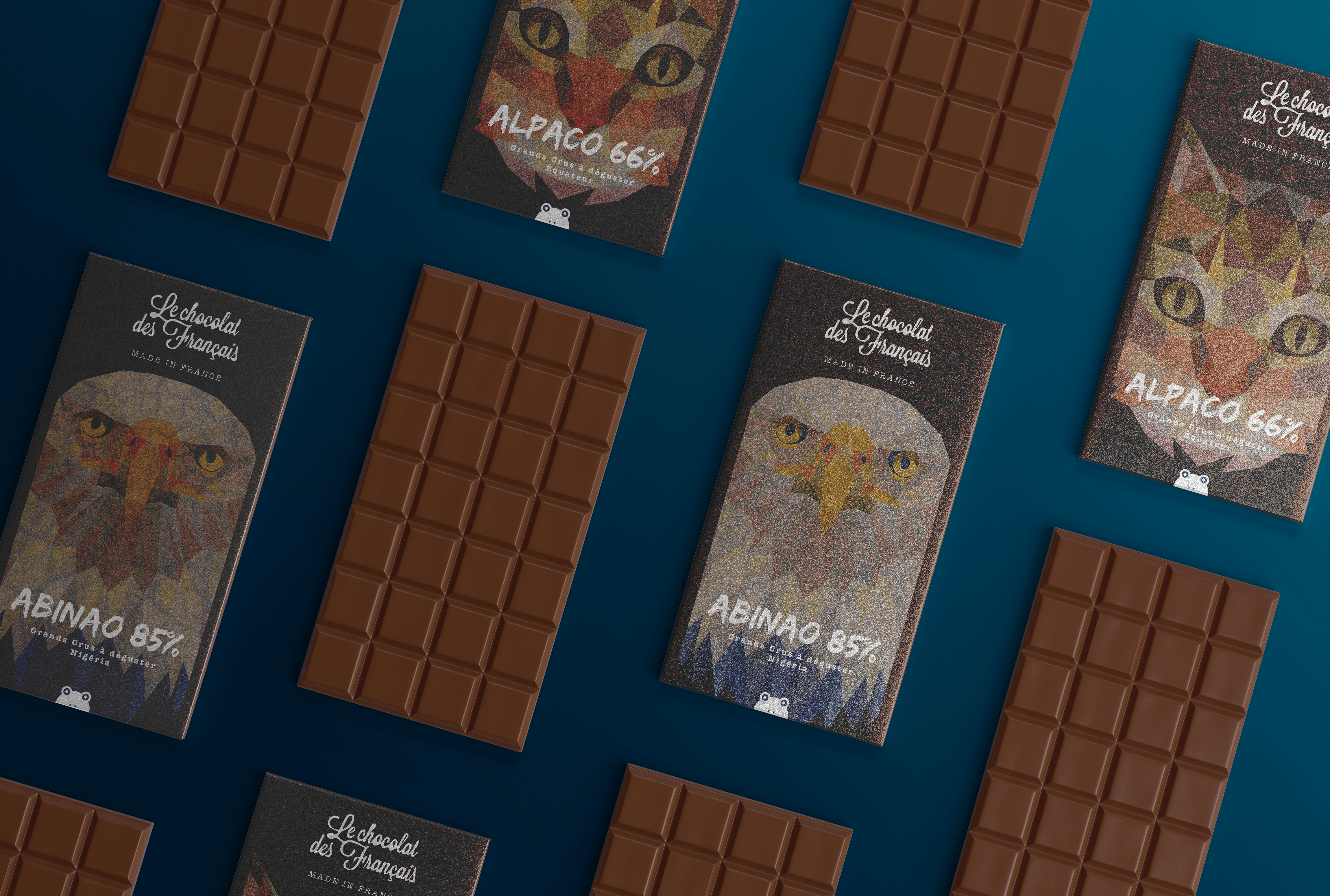 Habillage de packaging d'une gamme du Chocolat des Français, par Mathilde Vassallo pour Carton Graphique.