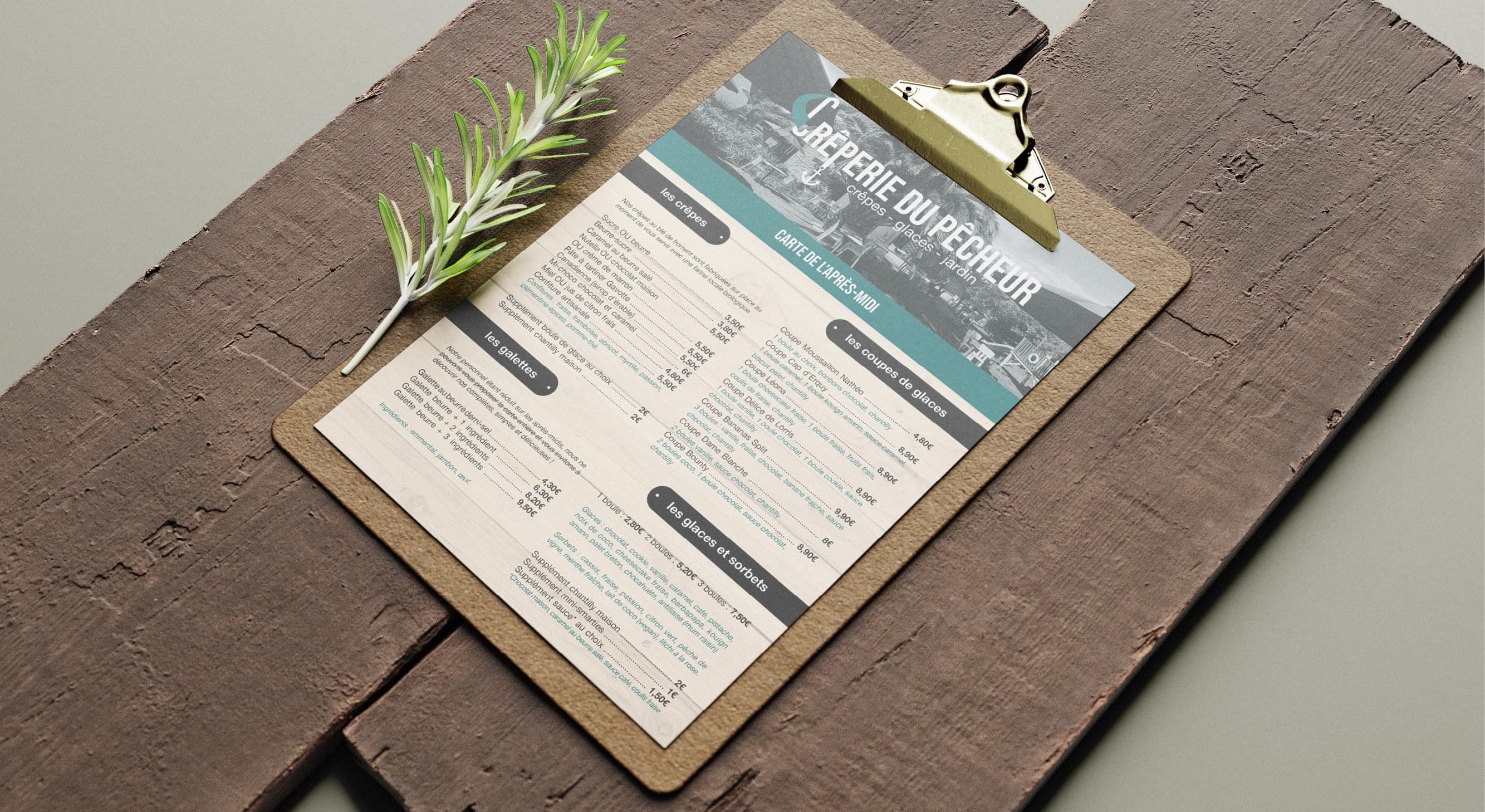 Maquette pour la Crêperie du Pêcheur à Erquy, par Mathilde Vassallo pour Carton Graphique.