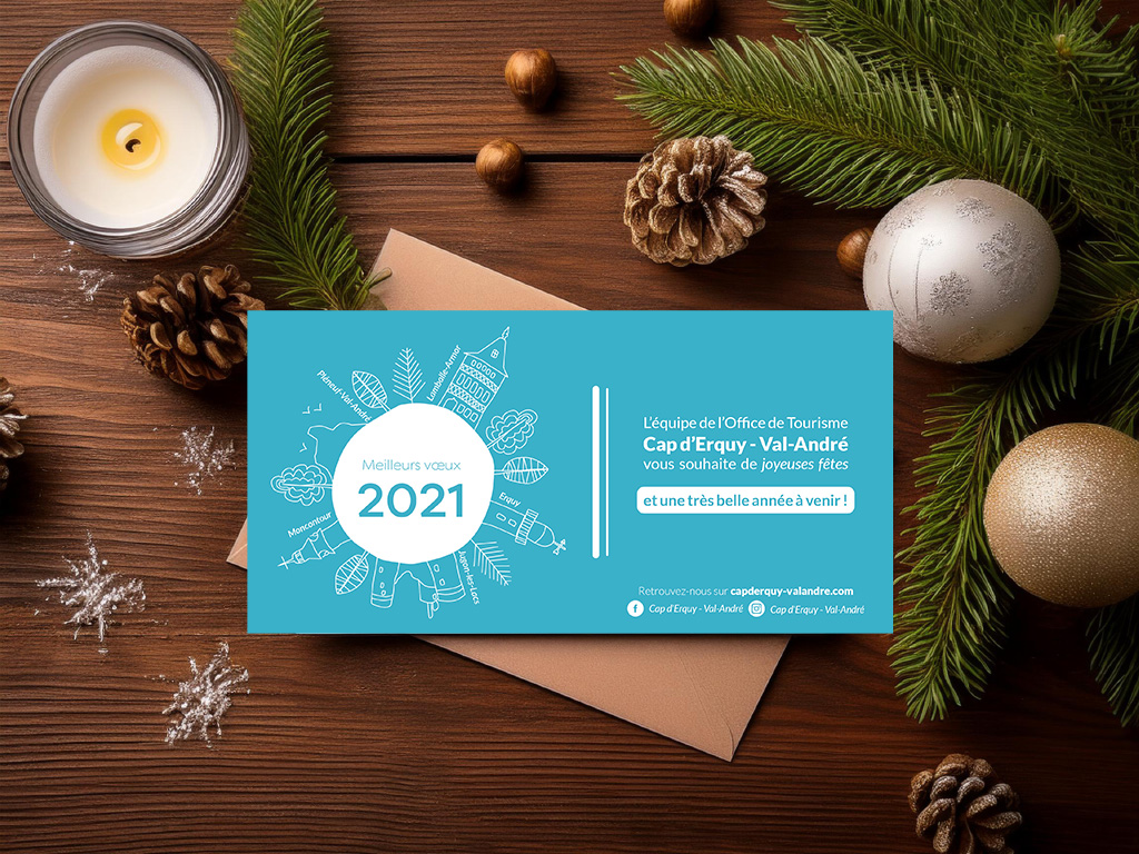 Maquette de la carte de vœux 2021 de l'Office de Tourisme LTM, par Mathilde Vassallo.
