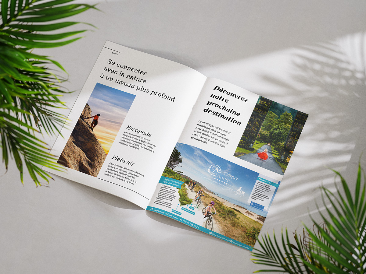 Maquette d'un encart publicitaire pour la destination LTM Tourisme, par Mathilde Vassallo.