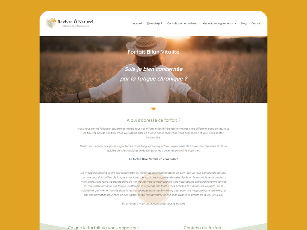 Site web de Revivre Ô Naturel, par Mathilde Vassallo pour Carton Graphique.