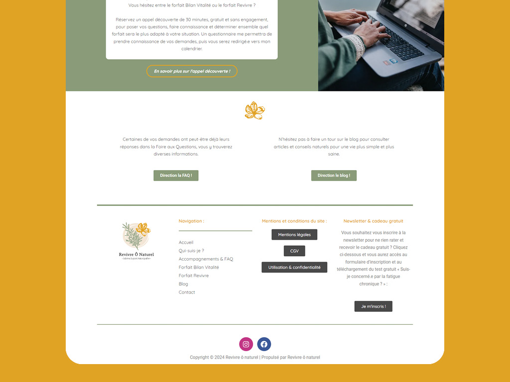 Site web de Revivre Ô Naturel, par Mathilde Vassallo pour Carton Graphique.