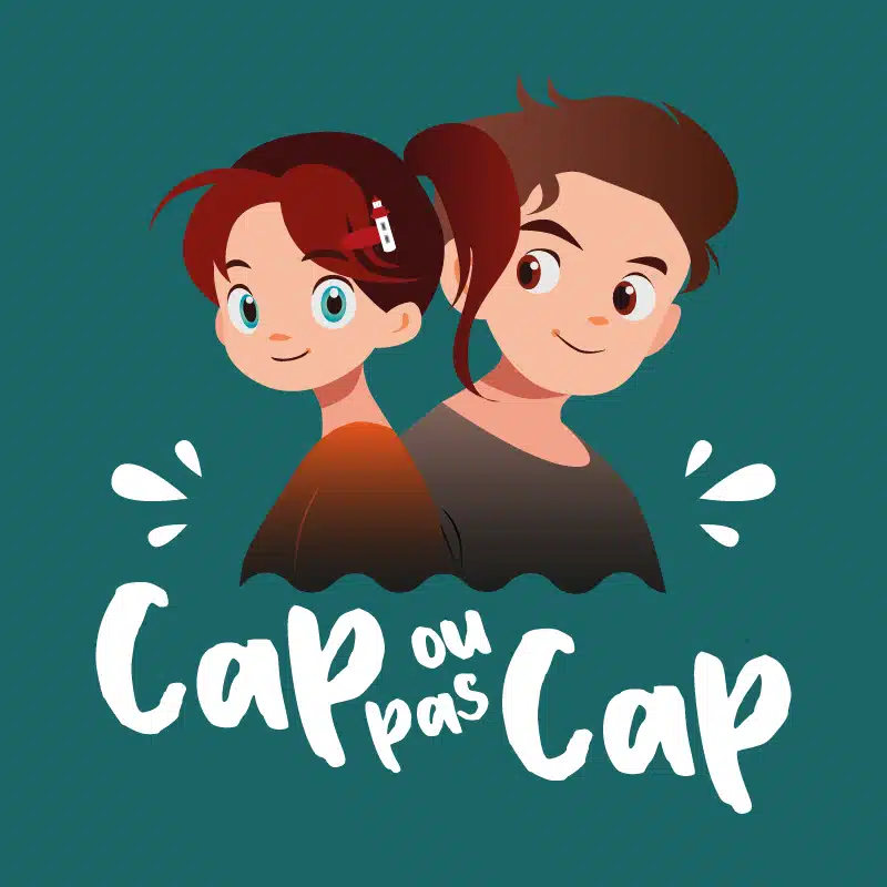 Version fond vert-bleu du logo Cap ou pas Cap (biscuiterie de la Crêperie du Pêcheur à Erquy) par Mathilde Vassallo pour Carton Graphique.