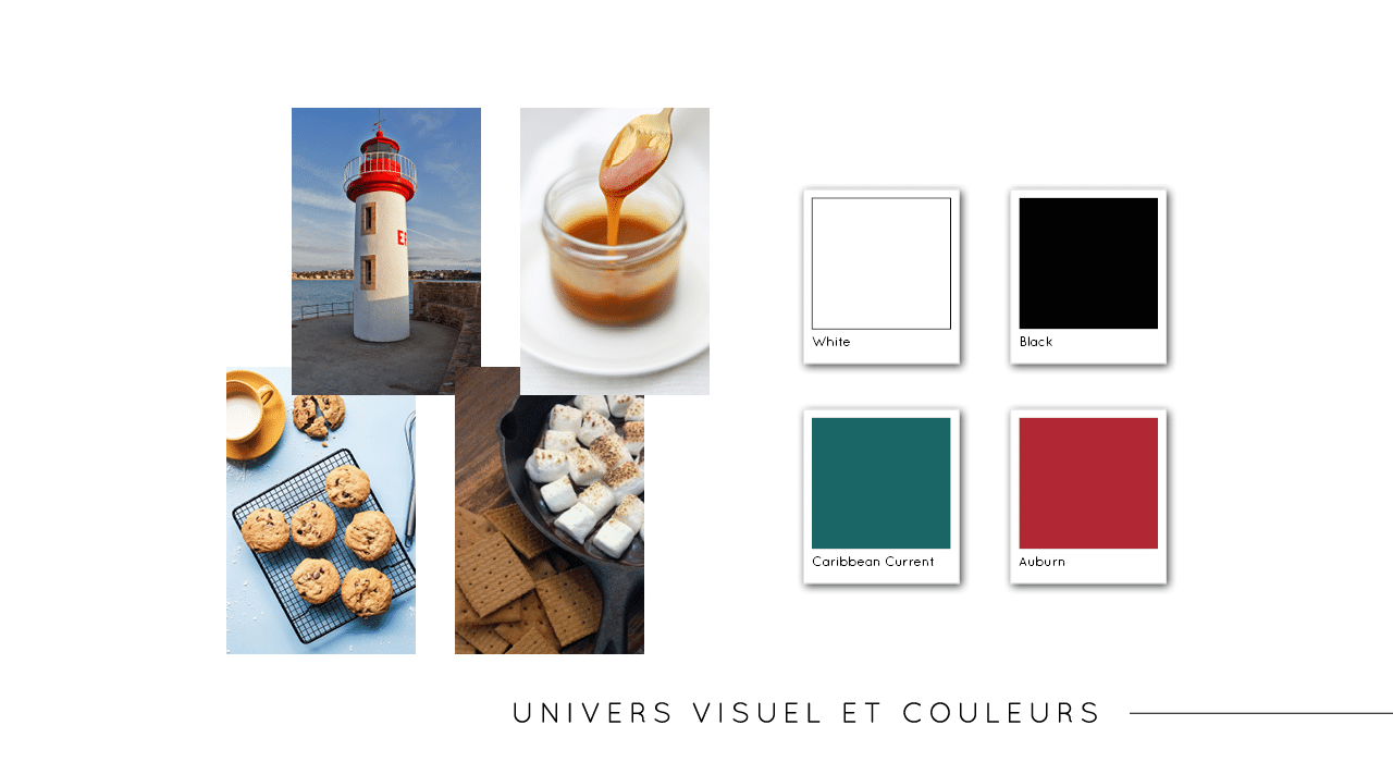 Univers visuel du logo de Cap ou pas Cap (biscuiterie de la Crêperie du Pêcheur à Erquy) par Mathilde Vassallo pour Carton Graphique.