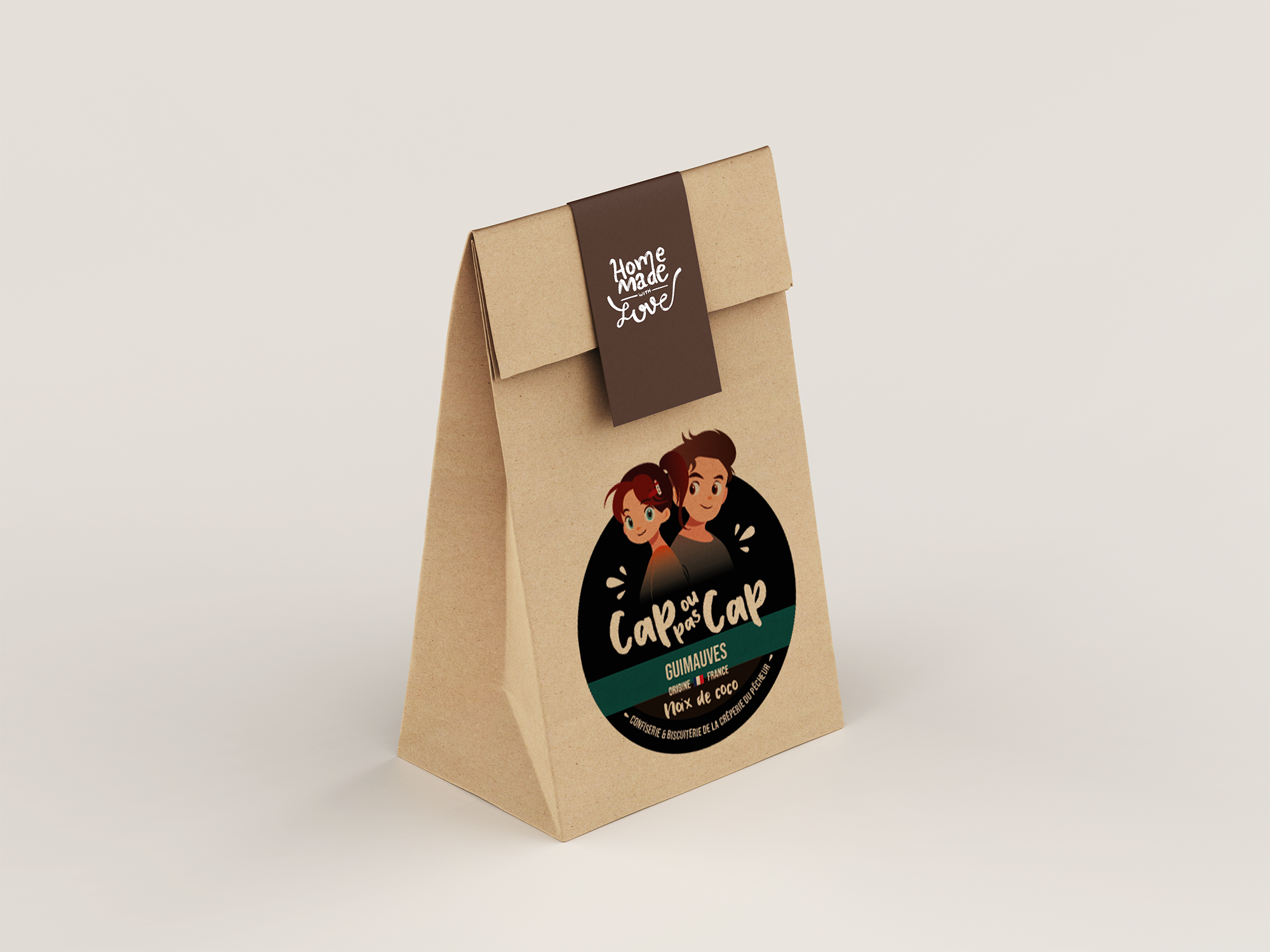 Packaging pour Cap ou pas Cap (la biscuiterie de la Crêperie du Pêcheur à Erquy) par Mathilde Vassallo pour Carton Graphique.