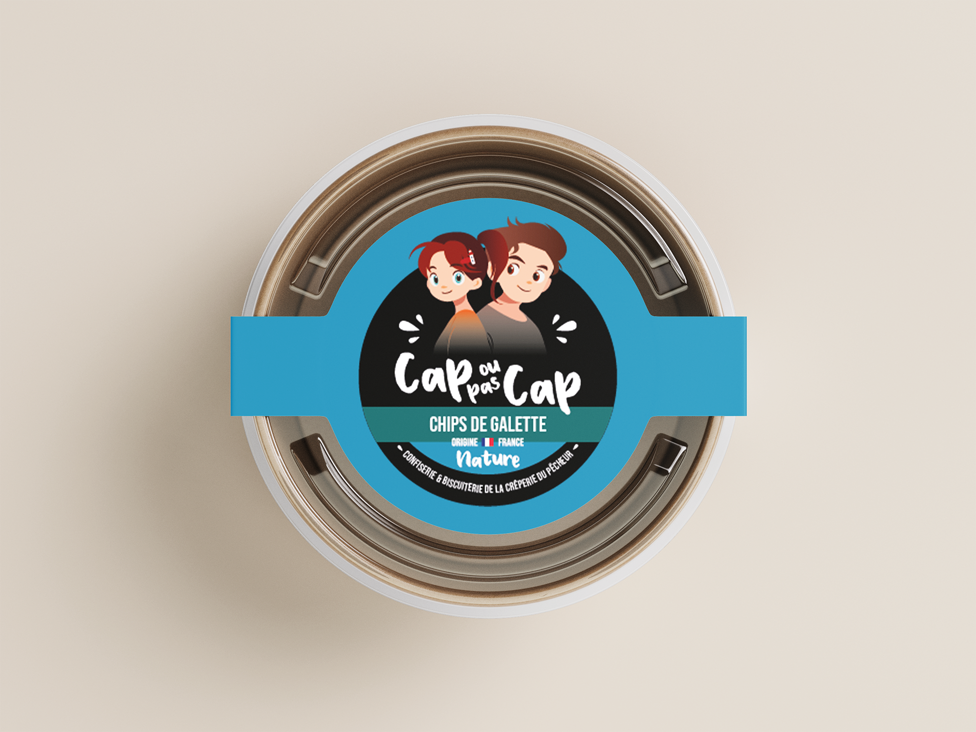 Packaging pour Cap ou pas Cap (la biscuiterie de la Crêperie du Pêcheur à Erquy) par Mathilde Vassallo pour Carton Graphique.