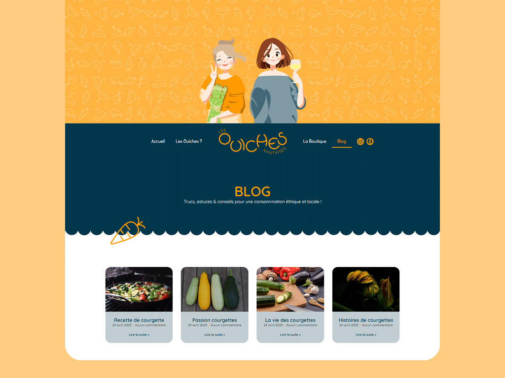 Site web des Ouiches Nantaises, épicerie éthique de Nantes, par Mathilde Vassallo pour Carton Graphique.