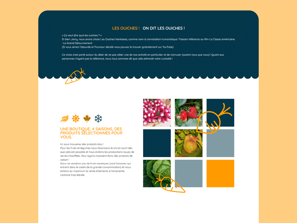 Site web des Ouiches Nantaises, épicerie éthique de Nantes, par Mathilde Vassallo pour Carton Graphique.