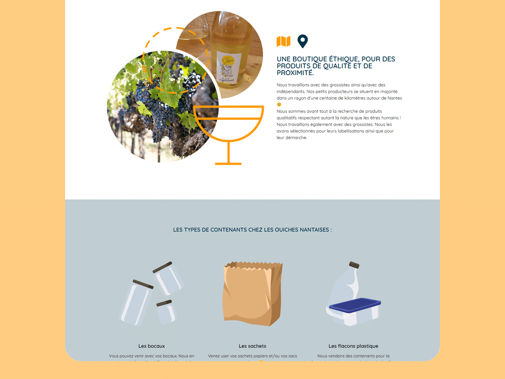 Site web des Ouiches Nantaises, épicerie éthique de Nantes, par Mathilde Vassallo pour Carton Graphique.