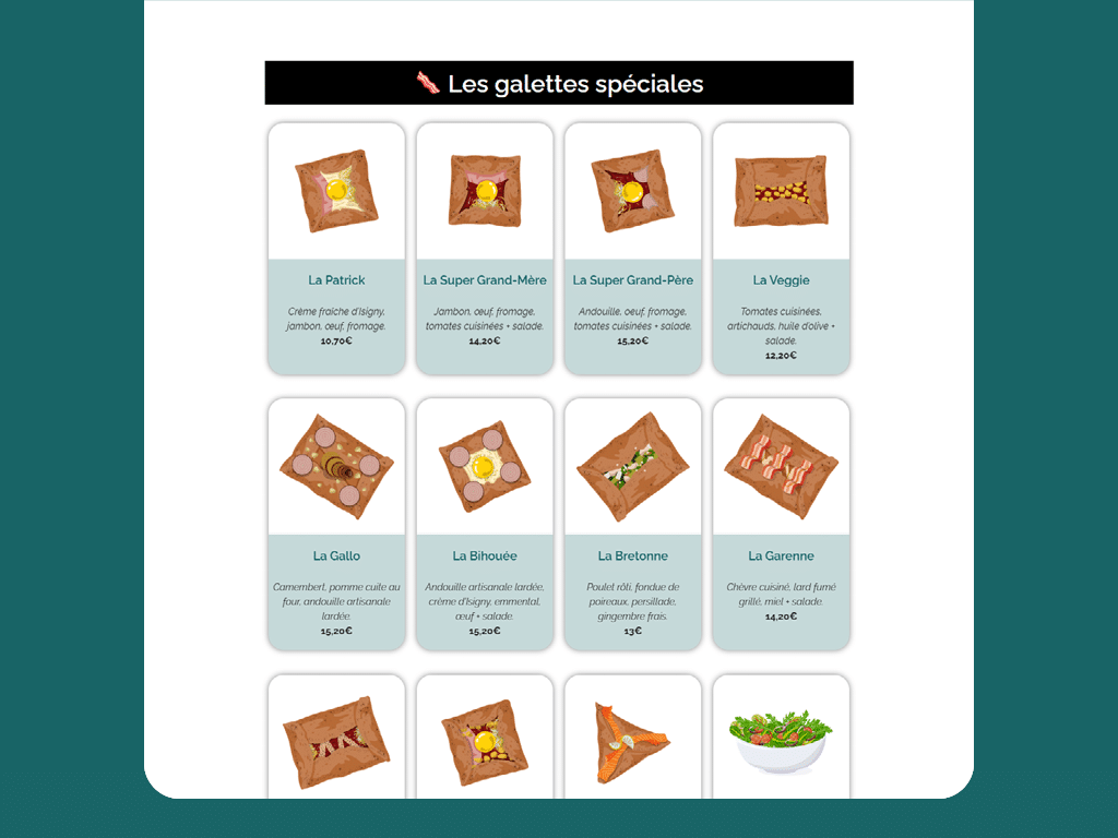 Site web de la Crêperie du Pêcheur à Erquy, par Mathilde Vassallo pour Carton Graphique.