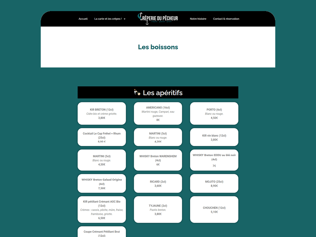 Site web de la Crêperie du Pêcheur à Erquy, par Mathilde Vassallo pour Carton Graphique.