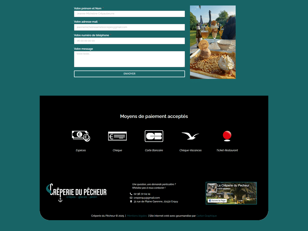 Site web de la Crêperie du Pêcheur à Erquy, par Mathilde Vassallo pour Carton Graphique.