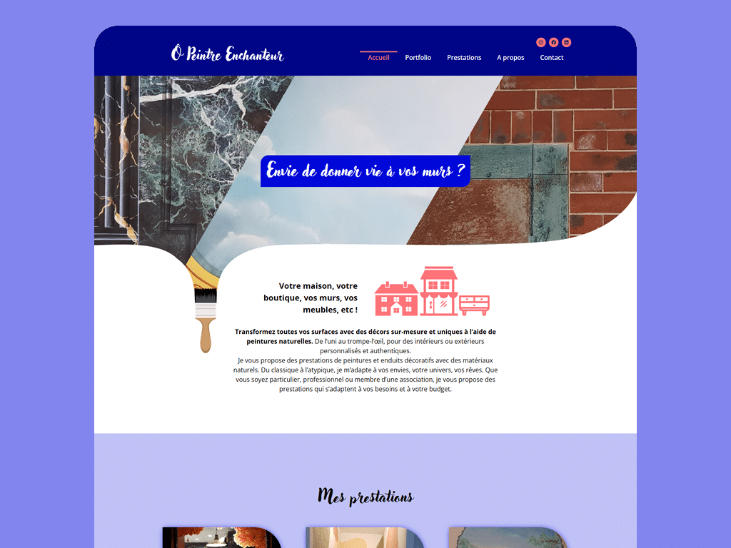 Site web de Ô Peintre Enchanteur de Céline Gravier à Brest, par Mathilde Vassallo pour Carton Graphique.