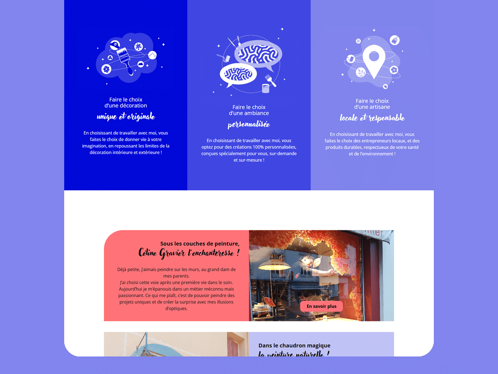 Site web de Ô Peintre Enchanteur de Céline Gravier à Brest, par Mathilde Vassallo pour Carton Graphique.