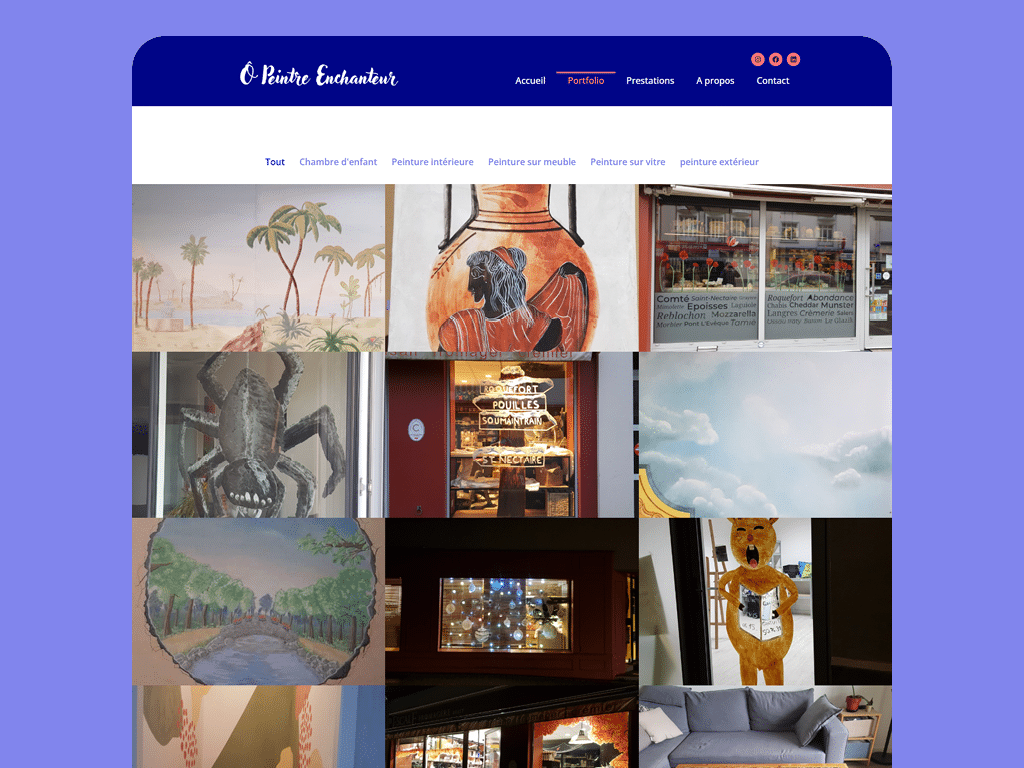 Site web de Ô Peintre Enchanteur de Céline Gravier à Brest, par Mathilde Vassallo pour Carton Graphique.