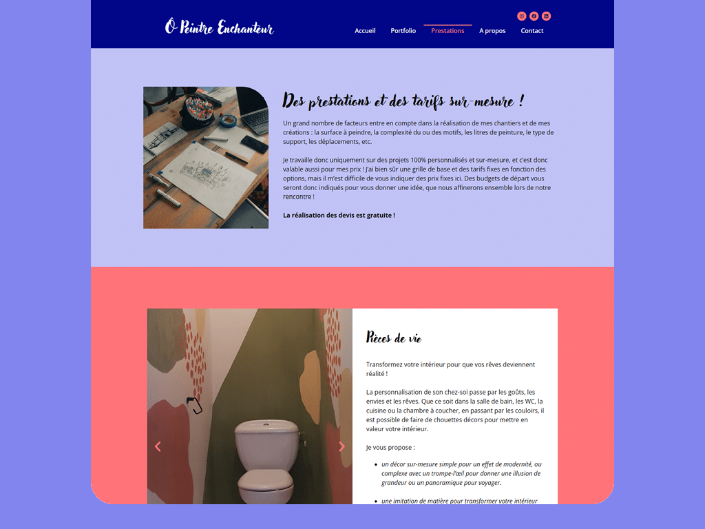 Site web de Ô Peintre Enchanteur de Céline Gravier à Brest, par Mathilde Vassallo pour Carton Graphique.
