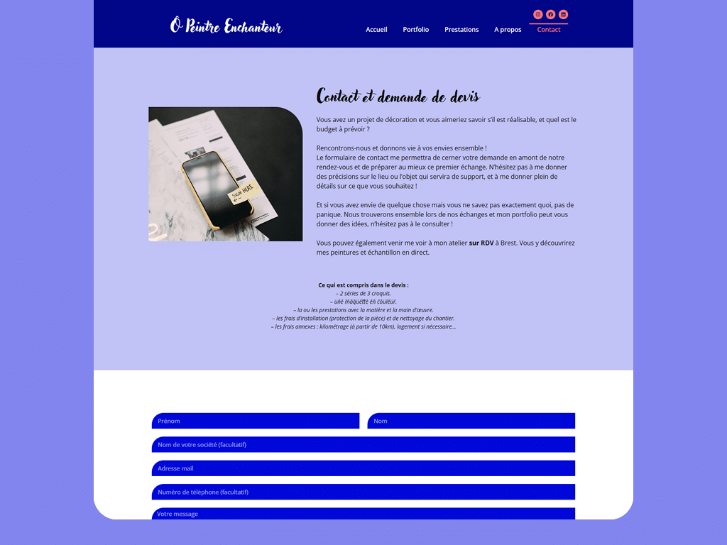 Site web de Ô Peintre Enchanteur de Céline Gravier à Brest, par Mathilde Vassallo pour Carton Graphique.